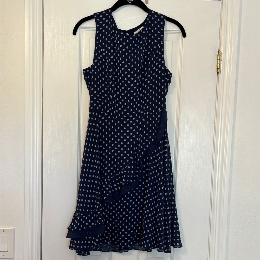 Maison Jules Navy and White Polka Dot Mini Dress
